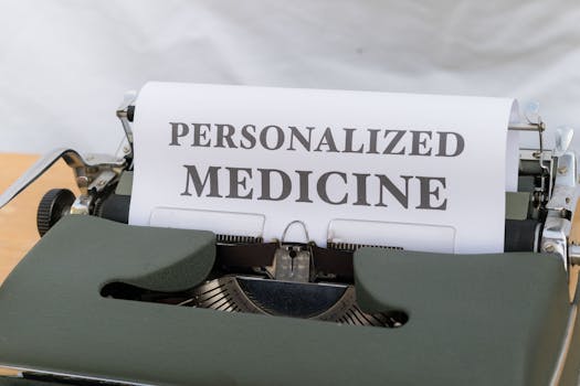 An old-fashioned typewriter displaying a paper with 'Personalized Medicine' text, emphasizing custom healthcare.