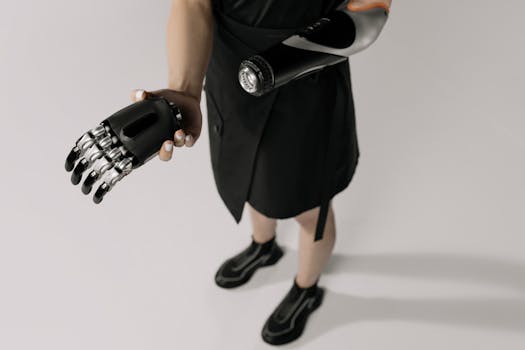 Person holding a modern prosthetic arm, showcasing advanced technology.